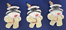 Vintage Giftco Earthtone Snowman Wooden Magnets Set Of 3 Winter Christmas NIB picture