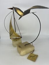 Vintage Pair Collection Set DeMott Brass Sailboat Bird Sculpture Quartz Signed picture