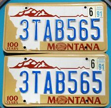 MONTANA CENTENNIAL License Plate 1991 PAIR - #3TAB565 - for Your Classic Pickup? picture