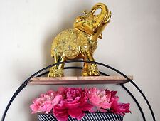 Set of 2 Gold Lucky Elephants Statues Feng Shui Figurine Home Decor Gift picture