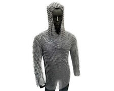 Zinc Finish Butted 10 mm Mild Steel Chainmail Full Sleeve Hauberk with hood picture