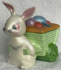 Planter 1980s Vintage Art Studio Rabbit Pulling A Cart Of Easter Eggs w/lid VGUC picture