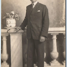 c1910s Italy Man Portrait w/ Cigarette RPPC Handsome Slick Italian Guy Suit A212 picture