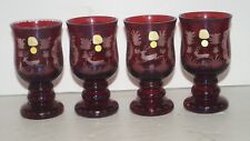 4 Ruby Red Bohemian Alfred Taube Cut Glass Footed Drinking Glasses Tumblers NEW picture