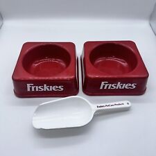 FRISKIES Cat Red Food & Water Bowls / Dishes With Scoop Plastic EUC A291 picture