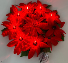 Lighted Red Poinsettia wreathe Christmas Electric Window Hanging Vintage picture