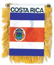 COSTA RICA MINI BANNER FLAG BANDERA with BRASS STAFF & SUCTION CUP picture