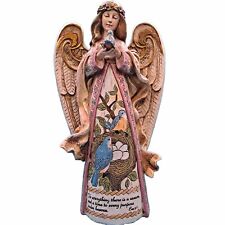 Angel Figure Holding a Robin Roman Wood Carving Style 2007 Roman INC picture