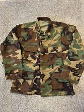 US Military Woodland Camo Combat Coat Large Short BDU Jacket Hot Weather Patches picture