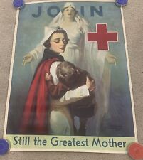 Vintage Antique WWI 1917 Red Cross Recruitment Poster Greatest Mother Poster picture