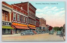 1930s Broadway Street Bank Woolworth Car Downtown Centralia Illinois IL Postcard picture