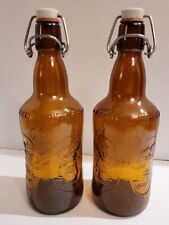 2 Fischer Brown Glass Beer Bottle Swing Top Biere d'Alsace Boy on Barrel Grolsch picture