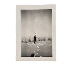 Vtg B&W Photo 1942 Found Woman With Pole Posing in Winter Snow Scene Snapshot picture
