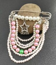 AKA, Alpha Kappa Alpha, XL Silver Star Pin with Pearls With AKA Charm w/ Pouch picture