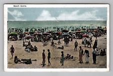 Postcard 1938 MA Beach Scene People Ocean Water Sand View Boston Mass picture