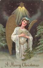 c1910 Angel Clasping Hands Gazing Skyward Gilt Wings Stars Christmas  P168 picture