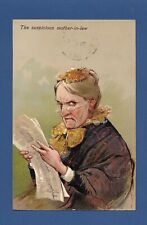 Antique Postcard The Suspicious Mother-in-law Elderly Woman Reading Paper picture