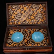 A pair of precious hand-painted cloisonne inlaid gemstone bowls picture