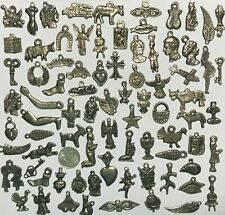 25 Milagro Charms Mexican Folk Art Dark Antique SILVER/Black Wholesale lot picture