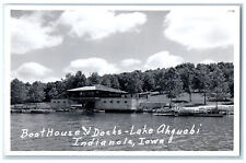 Indianola Iowa IA RPPC Photo Postcard Boathouse & Docks Lake Ahguabi c1950's picture