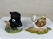Vintage Homco Miniature Black Bear w/ Bunny #1418 & Snail w/Butterfly #8902 EUC picture