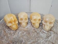5.88LB 4Pcs Natural Yellow Translucent Calcite Crystal Skull Carving Healing picture