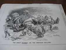 1901 Original POLITICAL CARTOON - AMERICA GULLIVER w LABOR UNION STRIKE picture