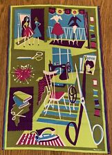 Vintage Mid-Century Tea Towel French Fashion Sewing Theme 17” x 26” picture