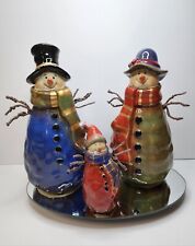 Vintage Kirklands Potters Garden Snowman Family With Mirrored Display Tray & Box picture