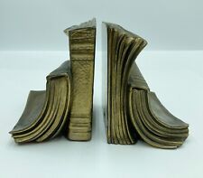 Vtg Hand Cast Brass Bookends Philadelphia Mfg Leather Bound Books picture