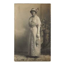 RPPC Photo Beautiful Edwardian Woman Beaded Handbag 1910s Postcard picture