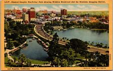 Vtg Los Angeles CA General Douglas MacArthur Park Wilshire Boulevard Postcard picture