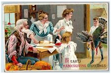 1909 Thanksgiving Greetings Boy Cached Turkey For Turkey Cachet Antique Postcard picture