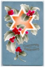 Christmas Postcard Greetings Holly Berries Jewish Star Hand Colored c1910's picture