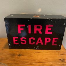 Rare Light Up Fire Escape SIGN Metal Box VINTAGE ANTIQUE Black and Red picture