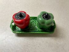 Vintage Green And Red Pepper Salt And Pepper Shakers picture