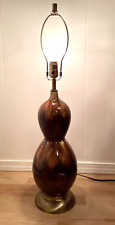 Ceramic Table Lamp Vintage Brown Tan Drip Glaze Mid Century 22.5