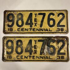 Pair 1936 Texas License Plate Tag Centennial Yellow & Black picture