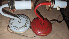 Pair of 2 vintage working light fixture lamps red and white with gold design picture