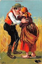 Comic 1908 Postcard-Farmer Kisses Fat Lover by Wheat Field-Donadini Jr. Artist picture