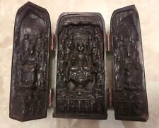 Antique Chinese Buddhist Highly Detailed Carved Wooden Travel Triptych, Marked picture