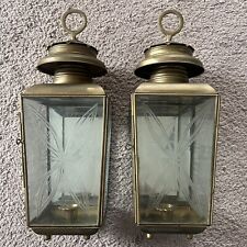 Vintage Turkish Handmade Brass Color Metal Etched Glass Candle Lantern Boho READ picture