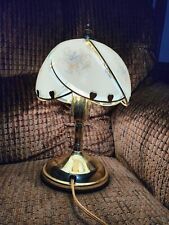 Vintage Floral Touch Lamp Blue Pink Floral Glass Panel Brass Base 3 Way 12