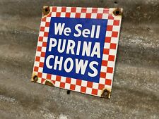 VINTAGE PURINA CHOW PORCELAIN SIGN DOG FEED LIVESTOCK FARM FOOD GAS OIL LUBE picture