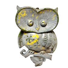 Vintage 1970 Sexton Metal Disressed Owl Garden Art Wall Fence Hanging 9 x 6 inch picture