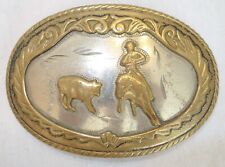 VTG ROCKMOUNT Hand Made Engraved Nickle Silver Cowboy Belt Buckle Rodeo  picture