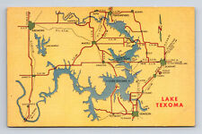 Lake Texoma Map Denison Tishomingo Durant Lake Texoma Texas TX Postcard picture