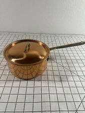 Tagus 7” x 3” Copper Saucepan Made in Portugal Brass Handle Vintage picture