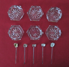 1960s Bohemia Starburst Glass Czechoslovakia Salt Cellar Set of 6 W/ Spoons AZ48 picture