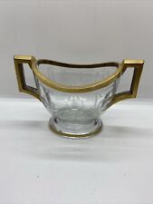 Vintage Art Deco Heisey Glass Open Sugar Bowl With Gold Trim And Etched Florals picture